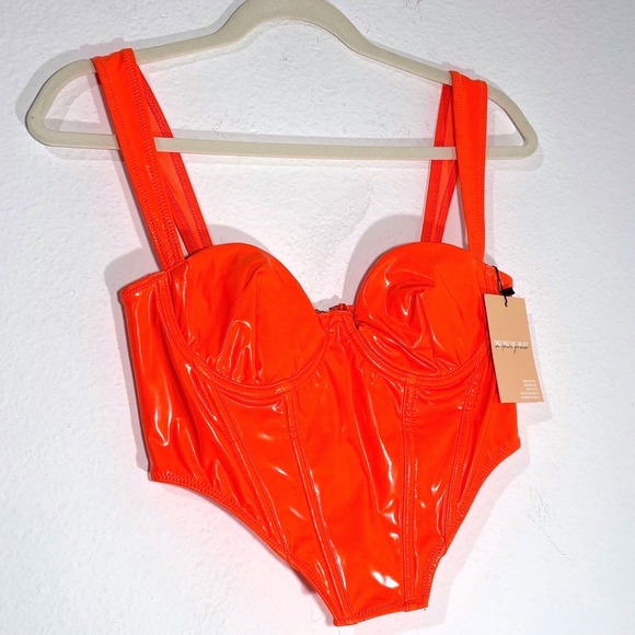 Mars The Label 8 Orange Vinyl Corset Top Bustier Stripper Club Dominatrix Latex - Picture 8 of 11